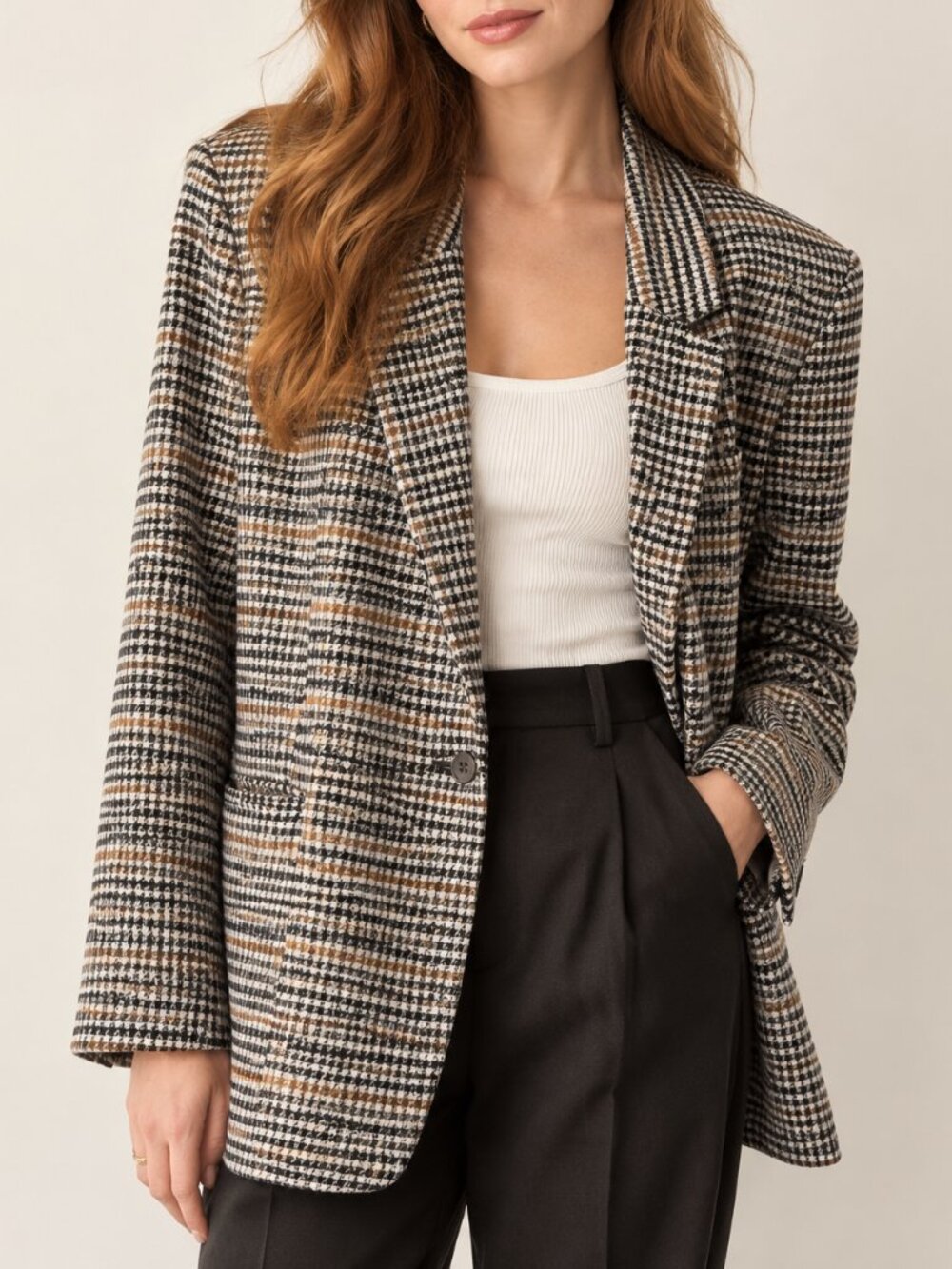 Old Navy Houndstooth Blazer L Brown Black Preppy Dark Academia